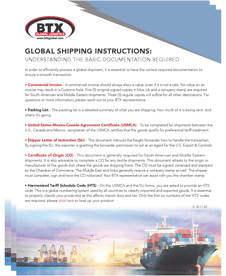 2020 Global Shipping Instructions Sheet